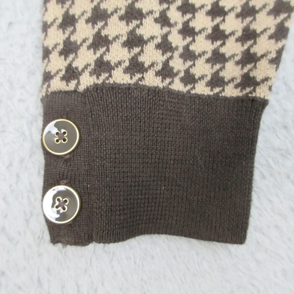 Talbots Merino Wool Sweater Womens Petite Large Brown Houndstooth Classic Preppy